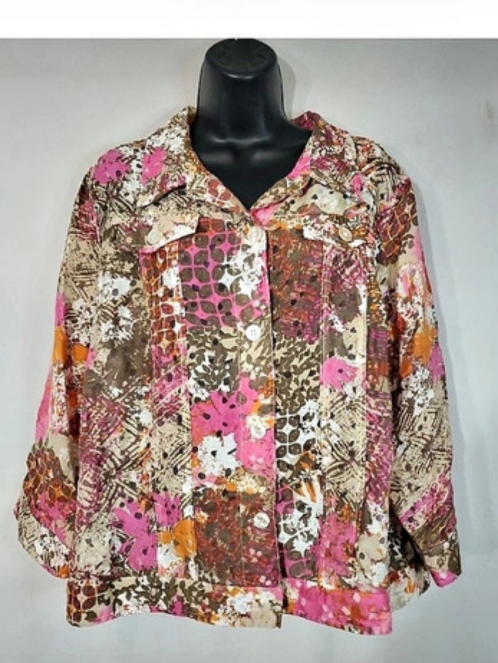Christopher & Banks Button Up Shirt Women's Size XL Semi Sheer Patchwork Print